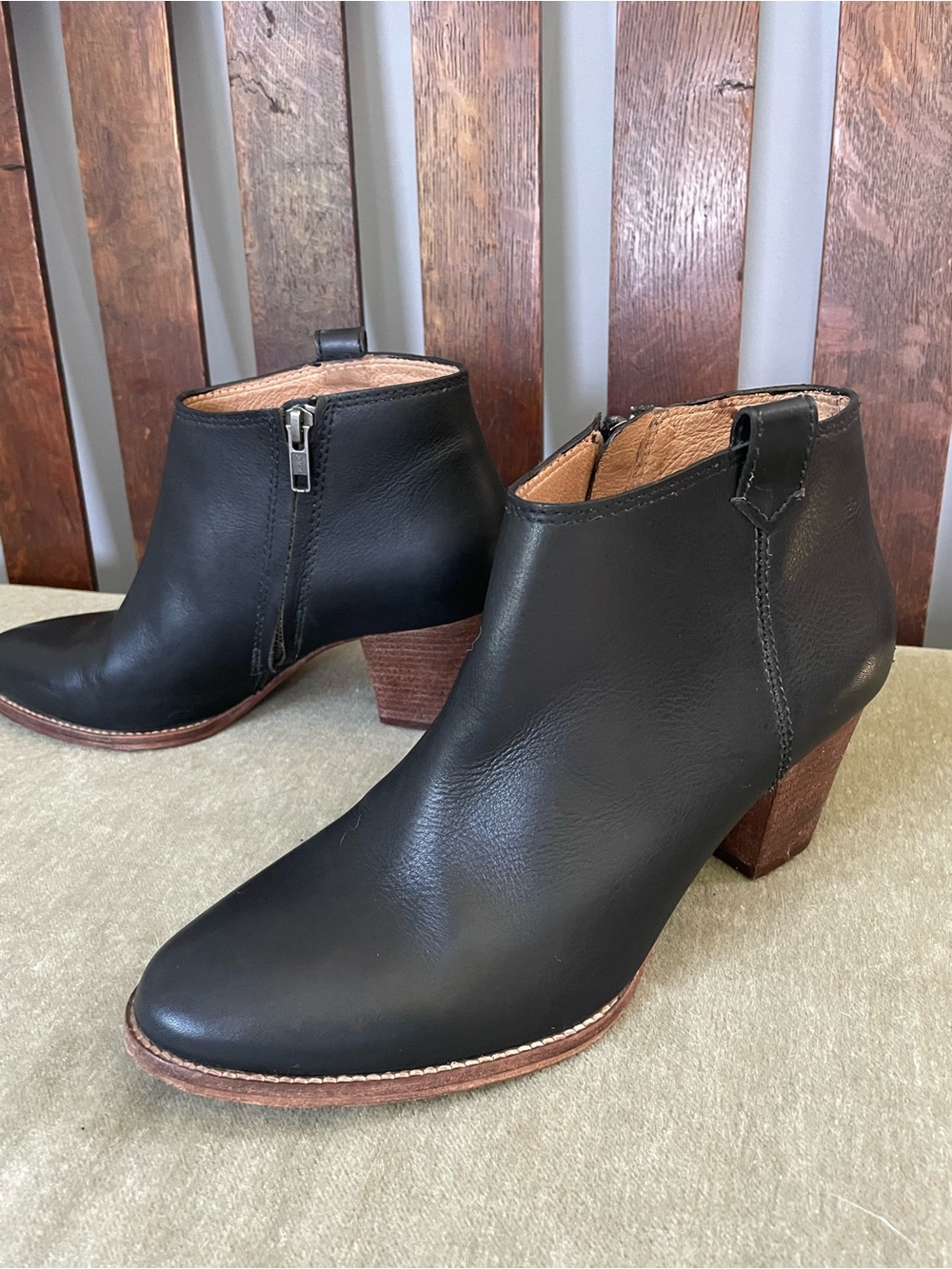Women’s Black Leather Ankle Booties with Stacked Heel by Madewell